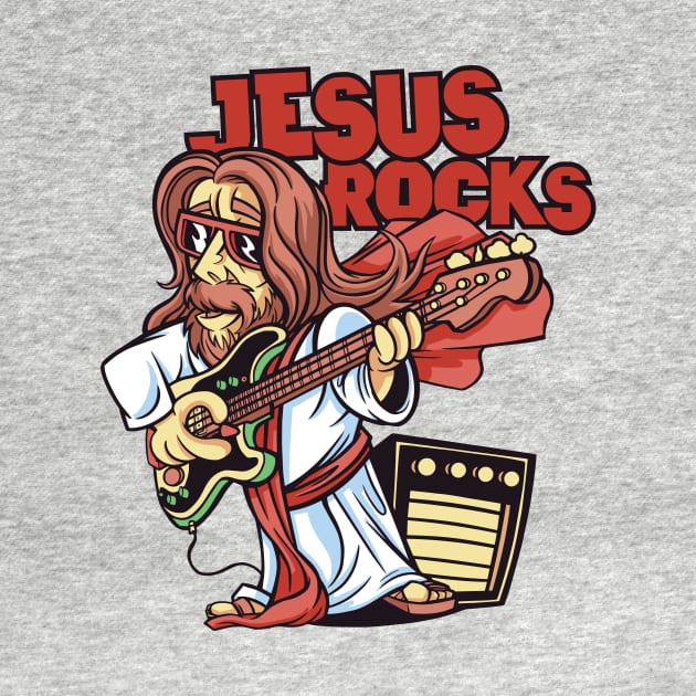 Funny Jesus Rocks with Bass Guitar by SLAG_Creative